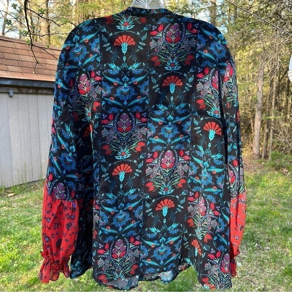 Benares Womens V-Neck Long Sleeve Sheer Floral Shirt XL - Picture 4 of 8